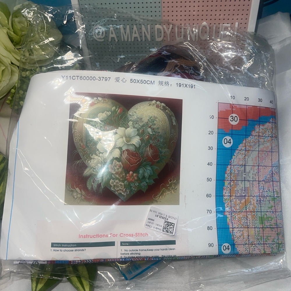 Flower Heart Cross Stitch Kit 50x50cm 11CT Stamped Embroidery DIY NeedleworkKit